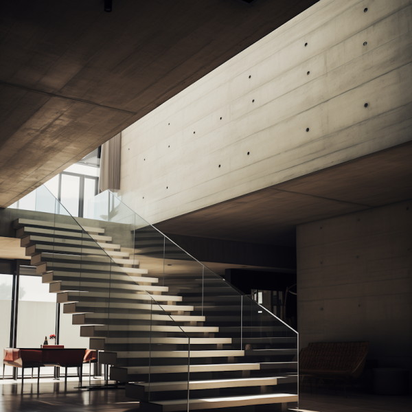 Aerial Lightness_ Minimalist Wooden Staircase with Glass Balustrade