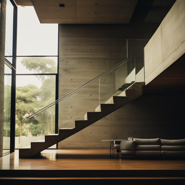 Modern Serenity_ A Warm Wood Floating Staircase in a Minimalist Interior